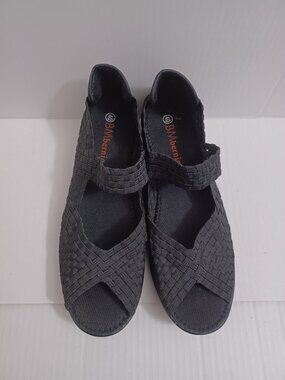 BERNIE MEV WOVEN PEEP TOE SLIP ON WEDGE SANDAL SHOES BLACK SIZE 40